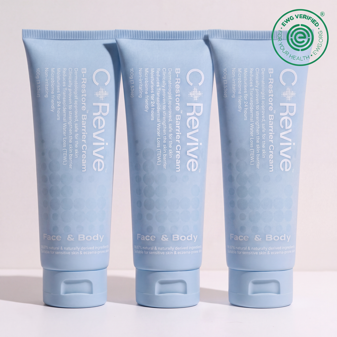 CelRiv Triple Value Pack, three B-Restore Barrier Cream tubes with EWG Verified badge